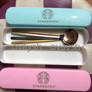 4pcs Set Starbucks Stainless Steel Coffee Milk Spoons with Package Box Small Round Dessert Mixing Fruit Spoon Factory Supply L1