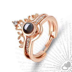 Luxo feminino nupcial anel de casamento conjunto moda eu te amo 100 idiomas anel de projeção amor romântico amantes amantes anel jóias g1125