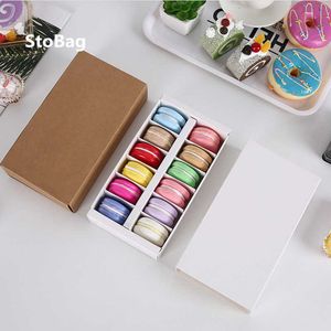 STOBAG 10 PCS Kraft / White Paper Caixa Criativa DIY Handmade Biscoitos Cookies Food Package Fontes Bebê Show Presente Bolo Dacoração 210602