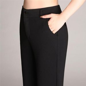 Calças femininas Capris 2021 Casual Retro Mulheres Plain Sólido Alto Cintura Flare Larga Perna Chic Calças Slim Longo Trabalho Loxo Plus Size