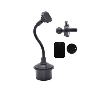 2In1 Universal Justerbar Gooseneck Cup Holder Cradle Car Air Vent Telefon Magnet Mount Stativ för Smart Cell Mounts Hållare