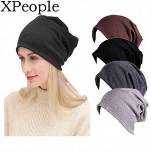 Xpeople mulheres homens elegantes fino hip-hop macio trecho de malha slouchy beanie chapéu crânio tampa y21111