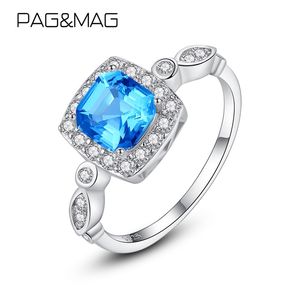 Pagmag Skapat Sapphire Square Ring Sterling Silver 925 Smycken för Kvinnor Uttalande Promise Charm Fine SR0321 211217