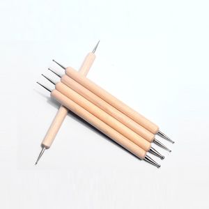 5pcs nail art dotting pencil for rhinestones picker pen wood handle double head nails design painting manicure accessories NAB010