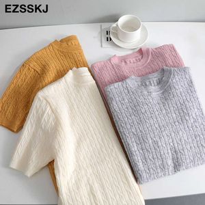 Cashmere Spring Sticka T Shirt Kortärmad Kvinnor Sommar Lös O-Neck T-shirt Chic Solid Färg Enkel T-shirt Tee Kvinnlig topp Y0621