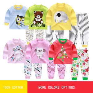 Bahar 2 adet Bebek Kız Erkek Giysileri Set Bebe Karikatür Pamuk Uzun Kollu T Gömlek Pantolon Pijama Çocuk Giyim Erkek Kız Set 210713