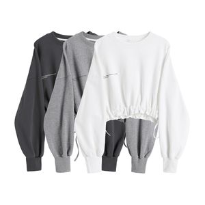 Solid Gray Hooded Crop Top Women's Sweatshirt Long Sleeve Short Hoodies Jumper Autumn Fashion Harajuku Female Clothes 210417