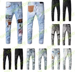 Модные мужские дизайнерские джинсы высокого качества разорванные джинсовые брюки роскошный хип-хоп проблемные брюки на молнии для мужчин размером 28-40