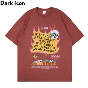 炎骨格特大メンズTシャツ夏OネックストリートウェアTシャツ綿ティーシャツ男服210603