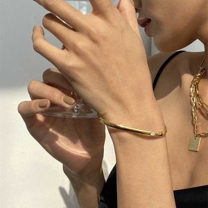 Ghidbk Dainty Geometric Square Thin Cubic Zirconia Bangles Stainless Steel Street Style Bracelets Statement Ins Fashion Jewelry Q0719