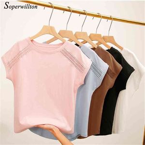 여성 T 셔츠 여성 탑스 여름 코튼 티셔츠 여성용 블랙 화이트 핑크 플러스 사이즈 Tshirt 짧은 소매 여성 T 셔츠 210330