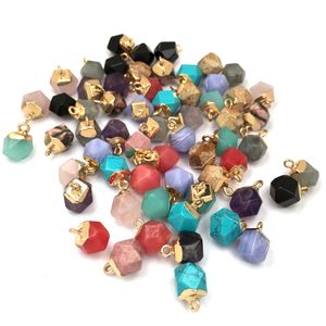 Faceted polygon Round Shape Natural Stone Charms Healing Agates Crystal Turquoises Jades Opal Stones Pendant for Jewelry Making Necklace Bracelet 8x12mm