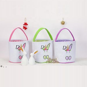 Easter Bag Festive Canvas Crooked Ears Rabbit Basket Easters Eggs Hunting Bags Bunny Candy Gift Tote Bag RRD12992