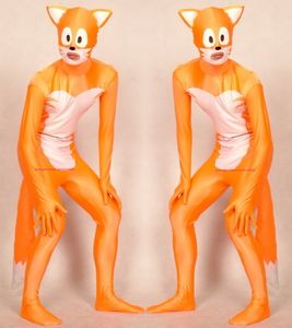 Arancione / bianco Lycra Spandex Fox Catsuit Costume Unisex Outfit completo Sexy Donne da uomo Collant Tights Costumes Costumi Back Zipper Halloween Party Fancy Dress Cosplay Suit P170
