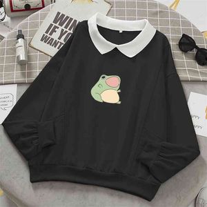 Frog Swearshirt Graphic Aesthetic Oversize Clothes Harajuku Cotton Pullover Feminino Hoodies with Pocket Kawaii Hoodie for Girls 210805