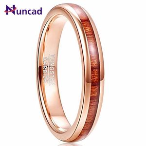 Nuncaad 4mm Męskie Węglik Tungsten Pierścień Hawajski Koa Drewno Inlay Polerowane wykończenie Komfort Fit Rose Gold 211217