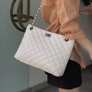 Evening Bags White Women's Shoulder Chain Crossbody Bag Pu Leather Tote Diamond Lattice Sling Handbag Big Quilted Female Shopper