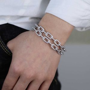 Inner 56-58mm Silver Color Micro Pave Clear Cubic Zirconia Iced Out Bling Cz Cuban Link Chain Bangle Bracelet for Women Q0720