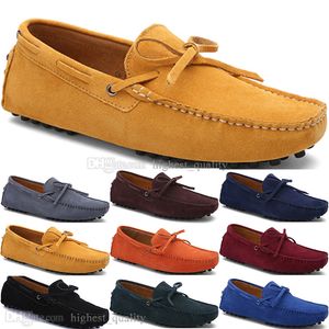 105 New Fashion mens Casual Shoes Leather British style spring Couple Genuine Peas Scrub men Drive Lazy man overshoes outdoor comfortable breathable black yellow