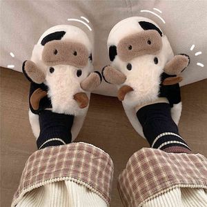 Women Cute Animal Slipper Girls Fashion Kawaii Fluffy Winter Warm Slippers Cartoon Milk Cow House Funny Chaussure Femme