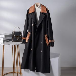 Women's Jackets Leather Slim Fit Hoodless Temperament Suit Collar Windbreaker Long Sleeve Black Double Breasted Korean