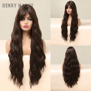 Highlight Synthetic Wigs Long Wave Ombre Honey Brown Blonde Wig with Bangs Party Heat Resistant Wig for Black Womenfactory direct
