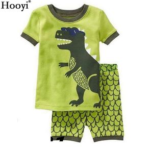 Moda Ragazzi Pigiama Completo Estate Bambini Dinosauro Indumenti da notte per neonati Vestiti per neonato 100% cotone T-shirt Pantaloni corti Morbidi 210413