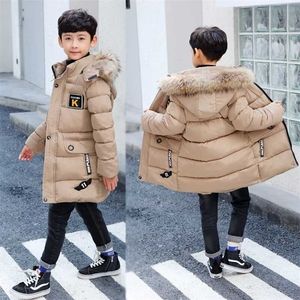 Meninos inverno parka jaqueta acolchoado engrossado meados de comprimento com capuz casaco casual adolescente infantil mais cashmere kid roupas 211203