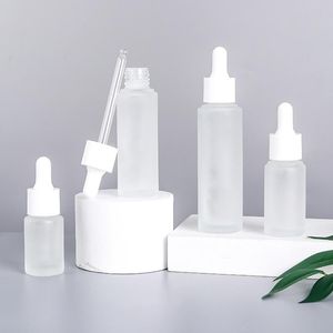 15ml 30ml Frosted Clear Glass Dropper Bottle Eye Essential Oil Empty With White Storage Bottles & Jars