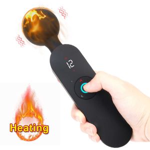 Massageartiklar uppgradering Magic Wand Uppvärmning Vibrator Sexiga leksaker för kvinnor Vuxna 6 hastigheter 12 lägen Smart Digital Display G Spot Klitorisstimulator