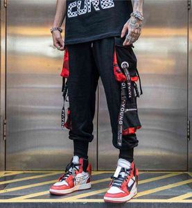 List Wstążki Casual Hip Hop Joggers Spodnie Cargo Dla Mężczyzn Blok Hit Kolor Pocket Track Spodnie Męskie Spodnie Dreset Streetwear H1223