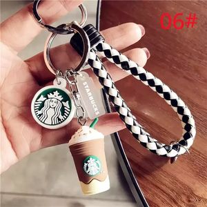 Wholesale animal kit for sale - Group buy DHL Starbucks Resin keychain Cute cartoon couple Simulated Coffee cup woven rope bell car key chain PRO232