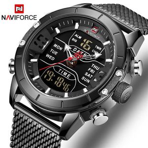 Naviforce Top Brand Luxury Watch Mężczyźni Moda Sport Zegarek Kwarcowy Mężczyźni Pełna Stalowa Wodoodporna LED Digital Zegarki Relogio Masculino X0625