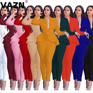 VAZN Heiße Neueste Stil Outfits Overalls Gehobenen 4 Reine Farbe Volle Hülse Tuch Gruppe Volle Länge Süße Frauen 2 stück Set X0428