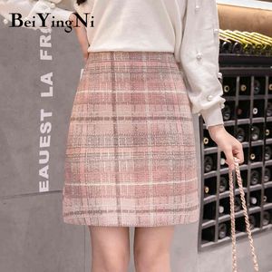 Beiyingni Svart Rosa Kvinnors Kjol Mini Woolen En Linje Fritid Streetwear Koreanska Style Fashion High Waist Kjolar Ladies Faldas 210416