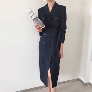 Slim Ol Fashion Chic Notched Minimalist High Waist Korean Office Lady Kort Klänning Kvinnor Elegant Arbete Använd klänningar 210421