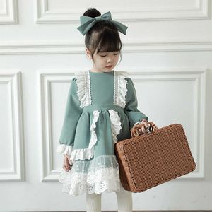 Bebek Kız İspanyolca Vintage Prenses Elbise Toddler Lolita Kıyafeti Doğum Günü Vestidos Çocuk Uzun Kollu Yeşil Elbiseler 210615