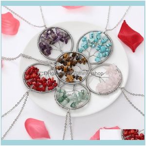 Pendenti delle collane Pietra naturale Colorf Albero della vita Collana con ciondolo Moda fatta a mano Fai da te Catena di gioielli per le donne Regalo Bijoux Collier Fem