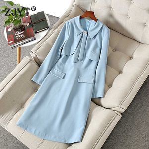 Runway Fashion Spring Long Sleeve Solid Blue Dress Woman Clothes Elegant Designers Casual Office Robe Femme Party Festa 210601