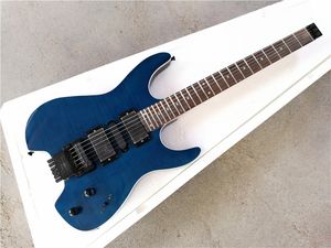 Blue body Headless Electric Guitar with Tremolo,Rosewood Fretboard,Black Hardware,Provide customized services