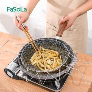 FaSoLa Foldable 304 Stainless Steel French Fries Folding Frying Basket Colanders Strainers Clean Vegetable Fruit Filters 211109