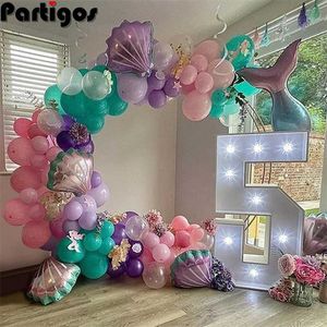 97pcs Mermaid Party Balloon Garland Arch Kit Purple Pink Shell Mermaid Tail Helium Globos Baby Shower Birthday Party Decoration 211216