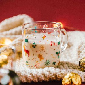 450ml Kreative Weihnachten Panda Glass Becher mit Griff Frühstück Mlik Coffe Becher Saft Teetasse Trinken Holiday Gift G1126