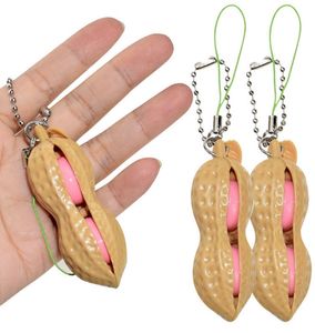 Fidget leksaker edamame pop det squishy squeeze peanut ärt jordnöt jordnöt popper böna extrudering keychain stress lättnad kedja nyckel hängande leksak barn gåva