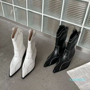 The new cowboy boots female pointed cylinder in British thick with high heel boot knight Half Ankle Wholesale size 35 to 39