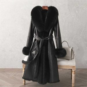 Luxo longo casaco de pele de alta qualidade grossa casaco de pena quente com cinto imagem real casaco de inverno em estoque 211018