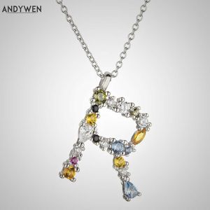 Andywen Sterling Silver Brev R u Initial Luxury Österrike Crystal CZ T X Namn Halsband Alfabet Kvinnor Mode