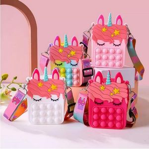 Nya Fidget Leksaker Pops Sensory Bubble Shoulder Bag Cellphone Straps Finger Push Phone Pouch Case Coin Purse Decompression Unicorn Leksaker för Girls Kids