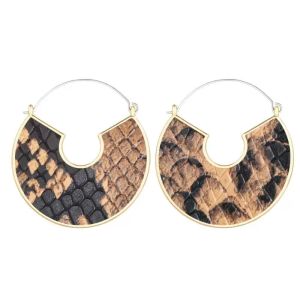 Hoop & Huggie 2021 Retro C Type Classic Irregular Snakeskin Pattern Earrings Solid Color Artificial PU Leather Stainless Steel