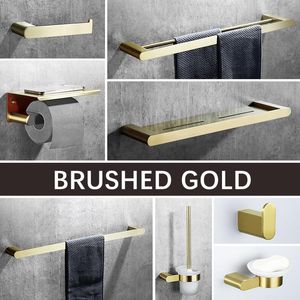 Wholesale track bars for sale - Group buy Bath Accessory Set Stainless Steel Brushed Gold Bathroom Accessories Towel Bar Track Toilet Paper Holder Brush Hardware AZ5156